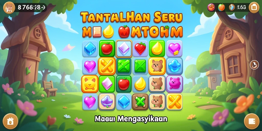 Tampilan seru gameplay Match-3 di 8768 dengan kombinasi warna-warni.