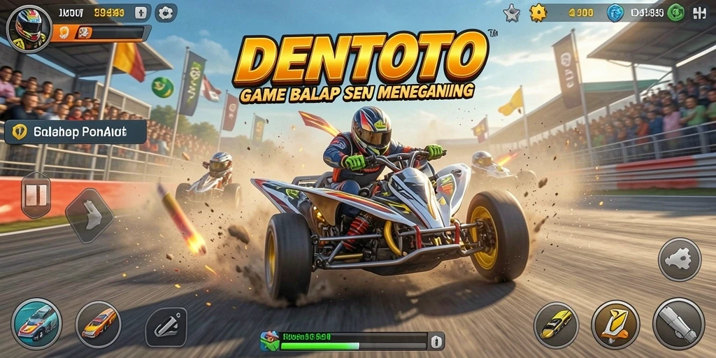 Gameplay menegangkan DENTOTO pada lintasan balap.