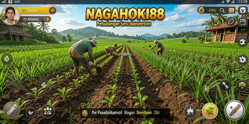 Screenshot tampilan gameplay NAGAHOKI88 yang menunjukkan pertanian yang subur.