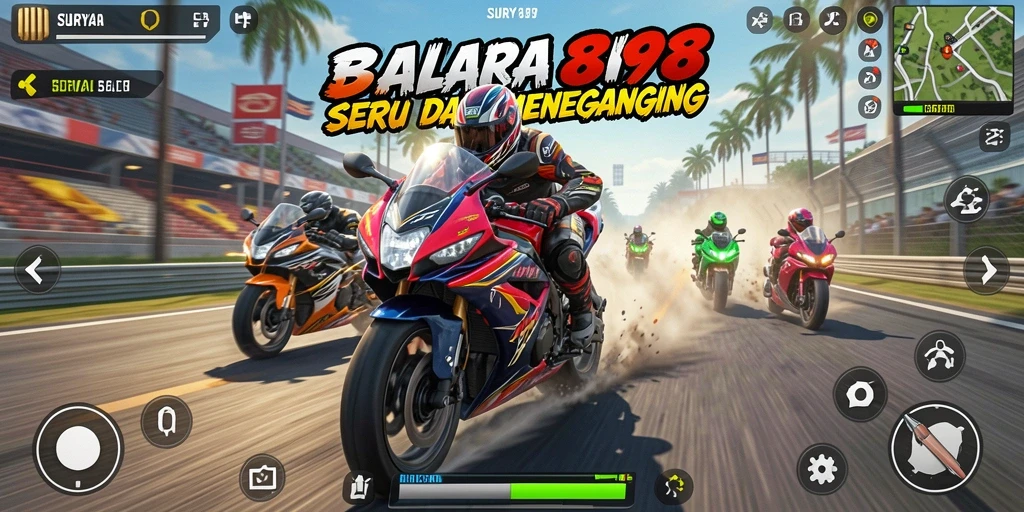 Screenshot gameplay SURYA898 menampilkan balapan motor yang seru dan mendebarkan.